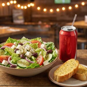 #22 - Greek Salad + Garlic Bread + Can of Soda