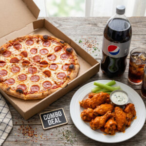 #16 - 14" Pizza + 1 Topping+ 10 Wings + (1) 2 Liter Soda