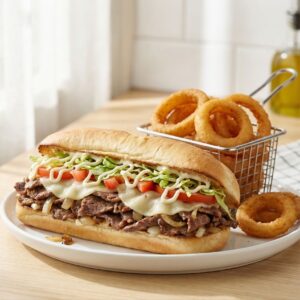Philly Steak Bomb + Onions Rings