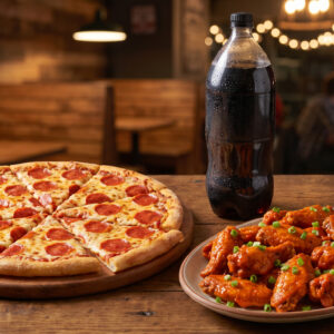 #9 - 16" Pizza +1 Topping + 20 Wings + (1) 2 Liter Soda