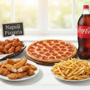 #18 - 16" Pizza + 1 Topping+20 Wings+10 Fingers+large Fries+(1) 2 Liter Soda