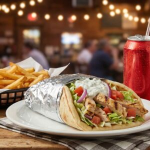 #24 - Chicken Or Lamb Gyro + Fries + Free Can Soda